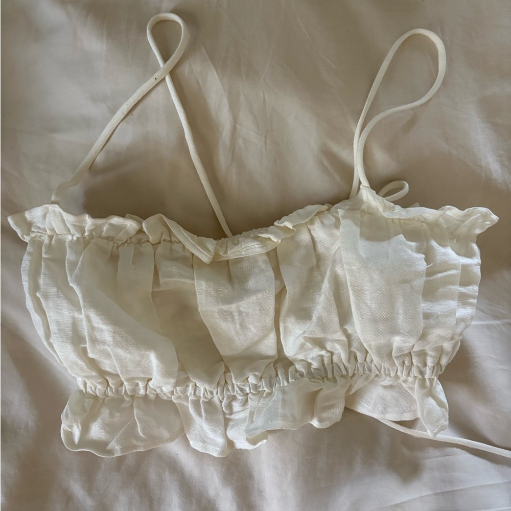H&M Cream Ruffle Crop Cami Top